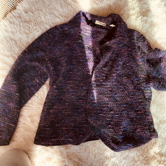 MARSH LANDING VINTAGE  PURPLE PLUM EYELASH CARDIGAN CAPELET JACKET Sz L EUC - Picture 9 of 13